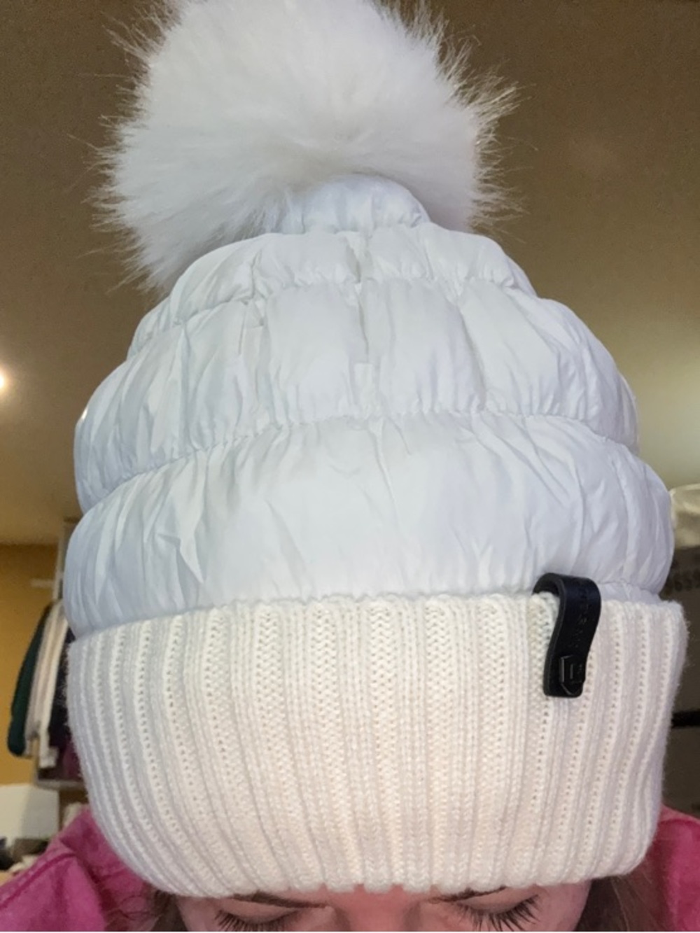 RUDSAK White Quilted Pom Pom Beanie